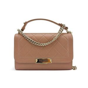 Chanel Label Click Flap Quilted Calfskin Brown Leather Handbag